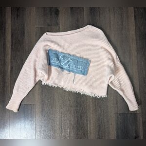 Blush pink upcycled cropped asymmetrical knit sweater